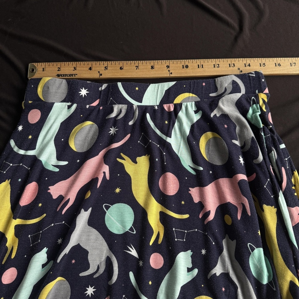 ModCloth Skirt Womens Small Multicolor Cat Space A Line Midi Stretch Pull On - Picture 9 of 9